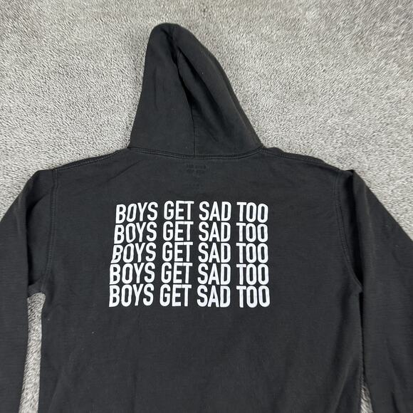 Boys Get Sad Too Hoodie Sweatshirt Mens XL Black Pullover Graphic Streetwear - Picture 3 of 15